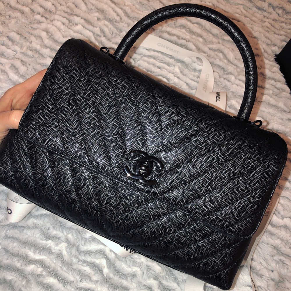 Black Medium Chevron Top Handle Chanel